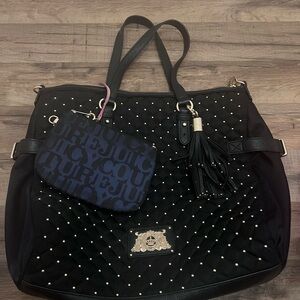 Juicy Couture Black Quilted Studded Tote with Tassel and Logo Wristlet